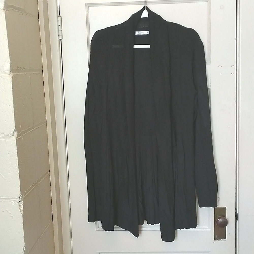 BNWOT Ricki's Size XL Black Pointelle Collar Ribbed Cardigan With Tulip …